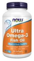 Óleo de peixe Ultra Omega-3 NOW Foods – 180 cápsulas moles (500 EPA / 250 DHA)