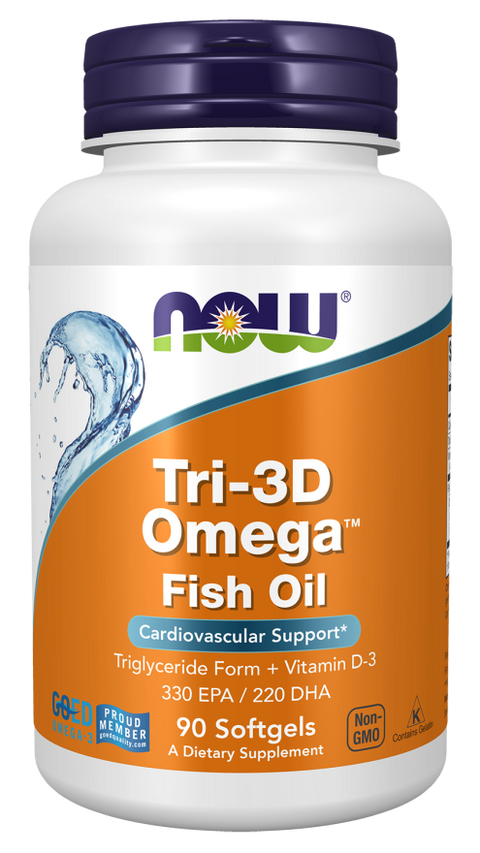 Ómega 3 em triglicéridos com vitamina D3 Tri-3D Omega NOW Foods – 90 cápsulas moles