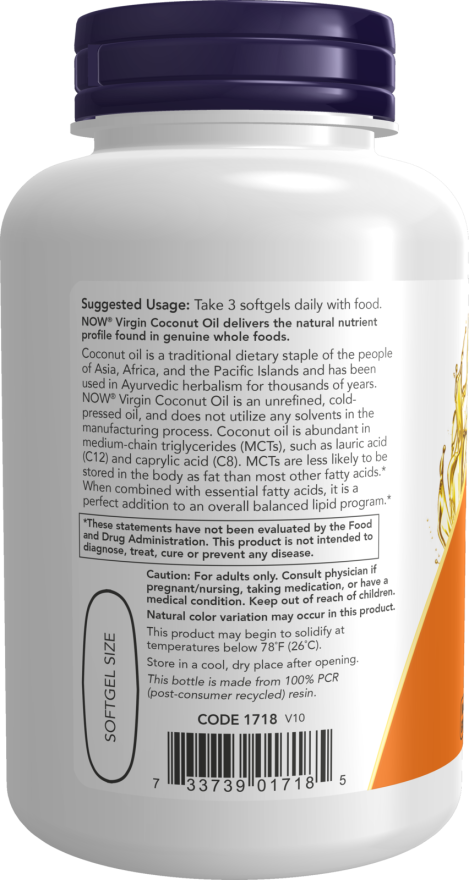 Óleo de coco virgem biológico 1000 mg NOW Foods – 120 cápsulas moles – imagem 3