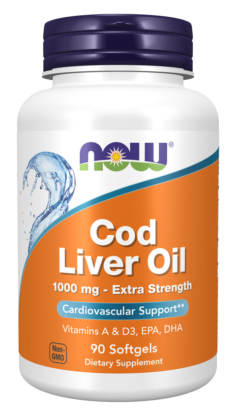 Óleo de fígado de bacalhau Extra Strength 1000 mg NOW Foods – 90 cápsulas moles