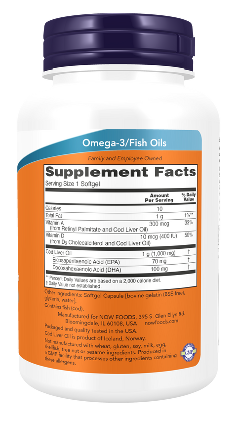 Óleo de fígado de bacalhau Extra Strength 1000 mg NOW Foods – 90 cápsulas moles – imagem 2