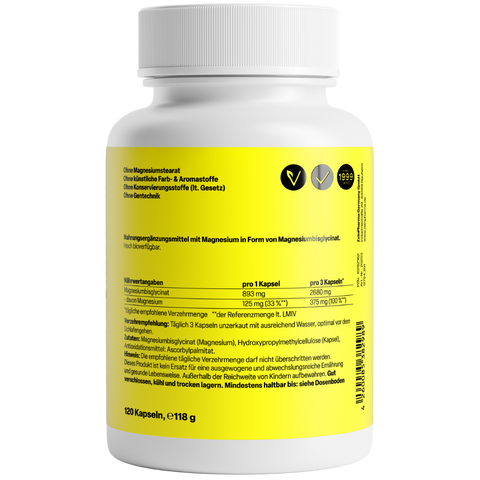 Magnésio Bisglicinato 375mg 120 Cápsulas Zeinpharma – verso da embalagem