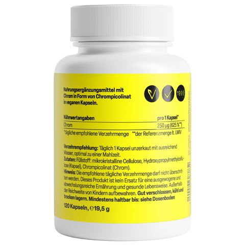 Picolinato de Crómio 250µg 120 Cápsulas Zeinpharma – verso da embalagem