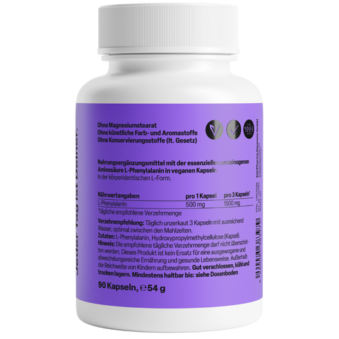 L-Fenilalanina 500mg 90 Cápsulas Zeinpharma – verso da embalagem
