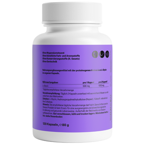 Glicina 500mg 120 Cápsulas Zeinpharma – verso da embalagem