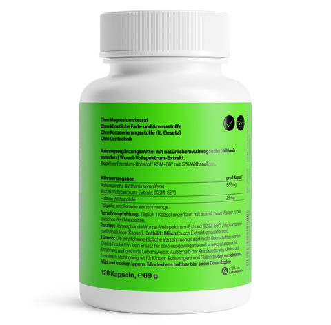 Ashwagandha KSM-66 500mg 60 Cápsulas Zeinpharma – verso da embalagem