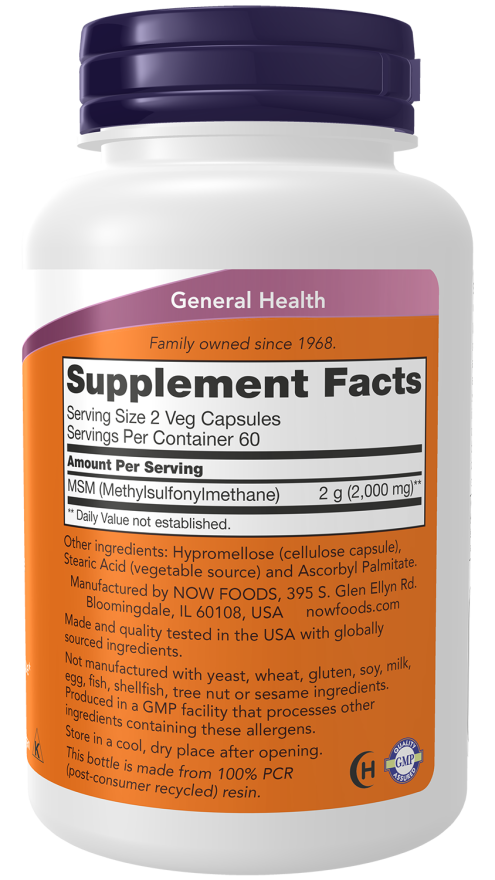MSM 1000 mg NOW Foods – 120 cápsulas vegetais – imagem 2