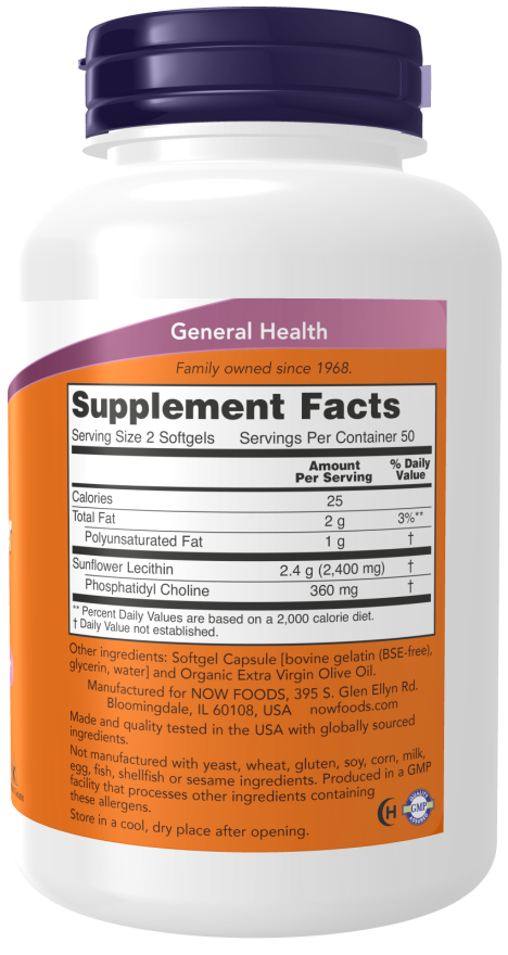 Lecitina de girassol 1200 mg NOW Foods – 100 cápsulas moles – imagem 2