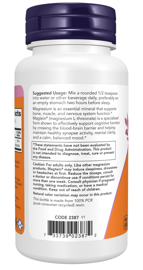 Treonato de magnésio em pó Magtein NOW Foods – 91 g – imagem 3