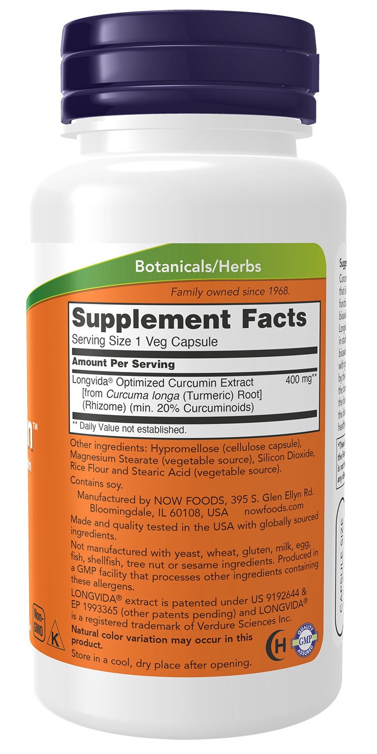 Curcumina CurcuBrain 400 mg NOW Foods – 50 cápsulas vegetais – imagem 2