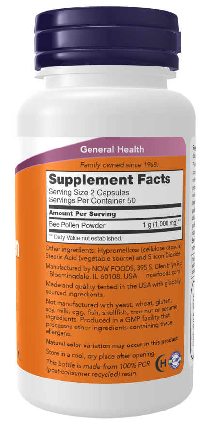 Pólen de abelha 500 mg NOW Foods – 100 cápsulas – imagem 2
