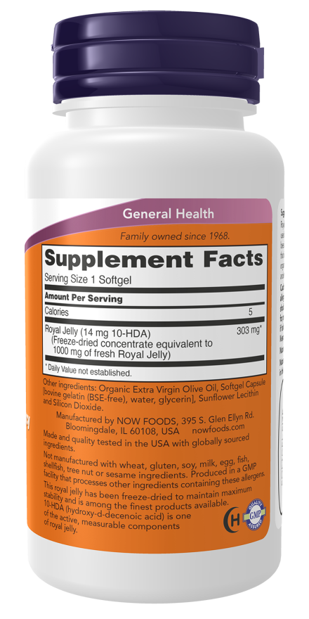 Geleia real 1000 mg NOW Foods – 60 cápsulas moles – imagem 2