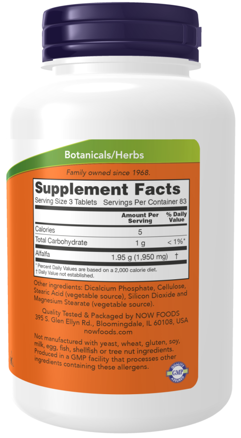 Alfalfa 650 mg NOW Foods – 250 comprimidos – imagem 2