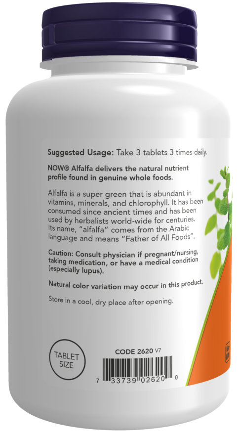 Alfalfa 650 mg NOW Foods – 250 comprimidos – imagem 3