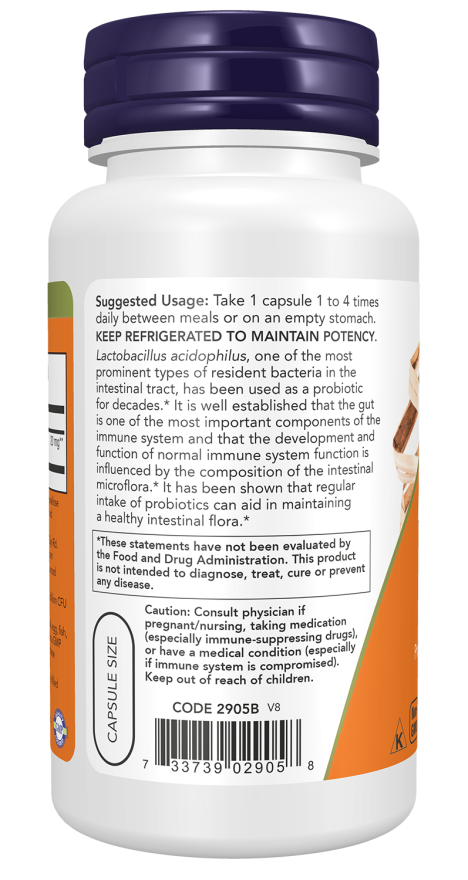 Lactobacillus acidophilus 2 mil milhões UFC NOW Foods – cápsulas vegetais – imagem 3