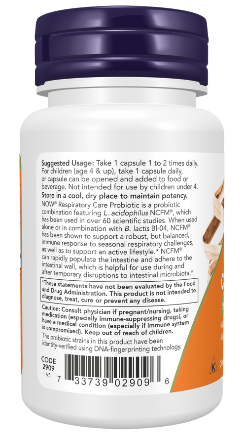 Lactobacillus acidophilus Respiratory Care Probiotic NOW Foods – 60 cápsulas vegetais – imagem 3