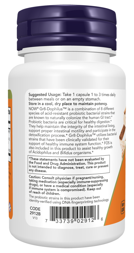 Gr8-Dophilus NOW Foods – probiótico com 8 estirpes, 60 cápsulas vegetais – imagem 3