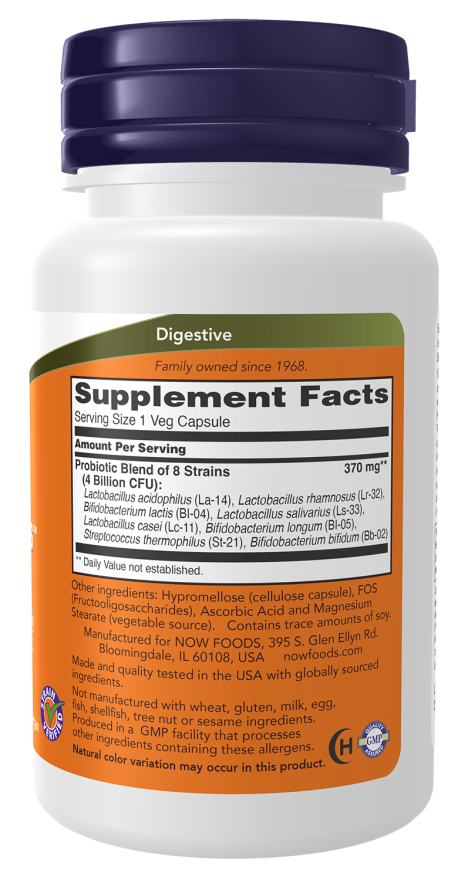 Gr8-Dophilus NOW Foods – probiótico com 8 estirpes, 60 cápsulas vegetais – imagem 2