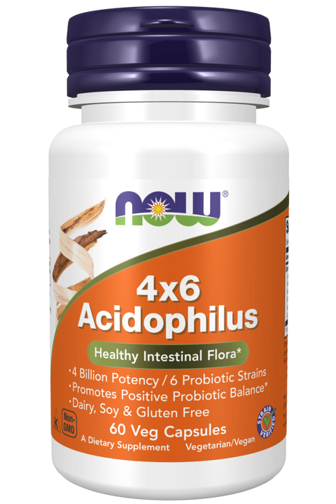 Probióticos Acidophilus 4x6 NOW Foods – 60 cápsulas vegetais