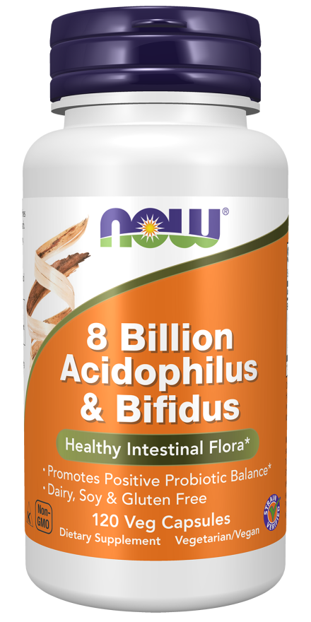 Acidophilus e bifidus 8 mil milhões UFC NOW Foods – 120 cápsulas vegetais