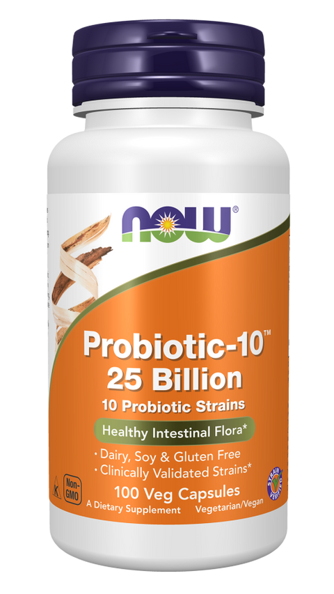 Probióticos em cápsulas Probiotic-10 25 Billion NOW Foods – 100 cápsulas vegetais