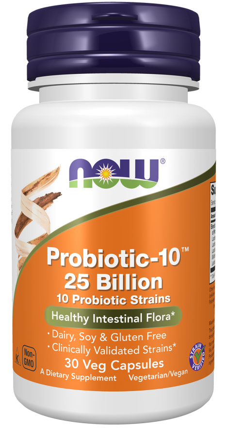 Probióticos Probiotic-10 25 Billion NOW Foods – 30 cápsulas vegetais