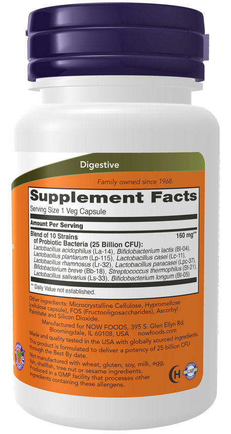 Probióticos Probiotic-10 25 Billion NOW Foods – 30 cápsulas vegetais – imagem 2