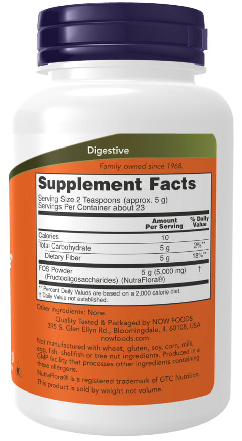 FOS NutraFlora fruto-oligossacarídeos em pó NOW Foods – 113 g – imagem 2
