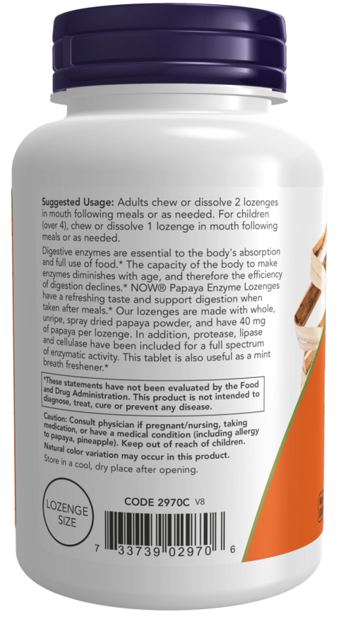 Enzimas de papaia Papaya Enzyme NOW Foods – 180 pastilhas mastigáveis – imagem 3