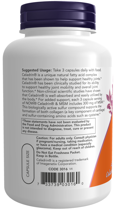 Celadrin e MSM 500 mg NOW Foods – 120 cápsulas – imagem 3