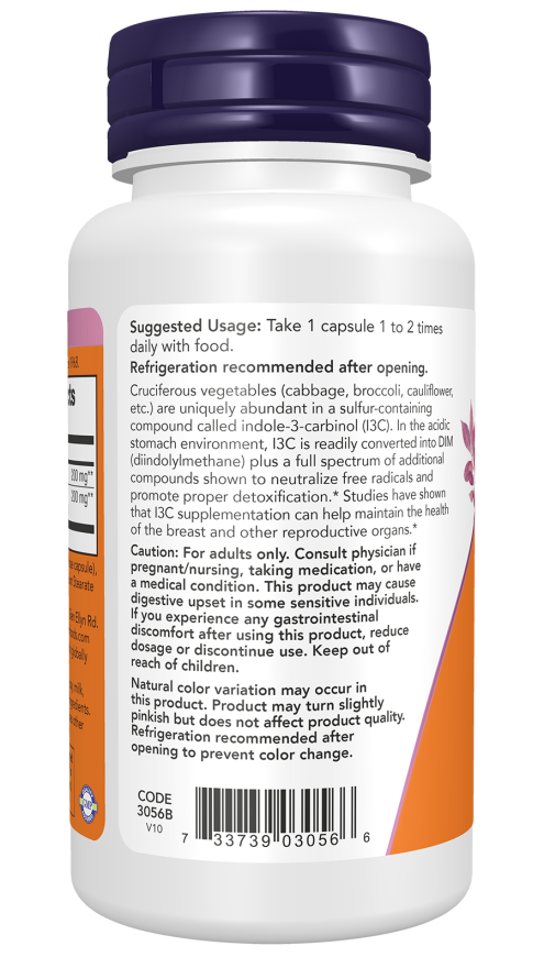 Indol-3-carbinol (I3C) 200 mg NOW Foods – 60 cápsulas vegetais – imagem 3