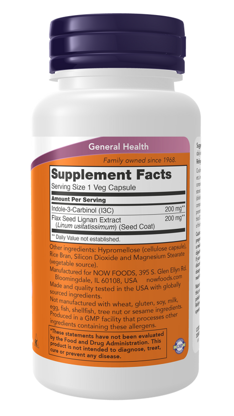 Indol-3-carbinol (I3C) 200 mg NOW Foods – 60 cápsulas vegetais – imagem 2