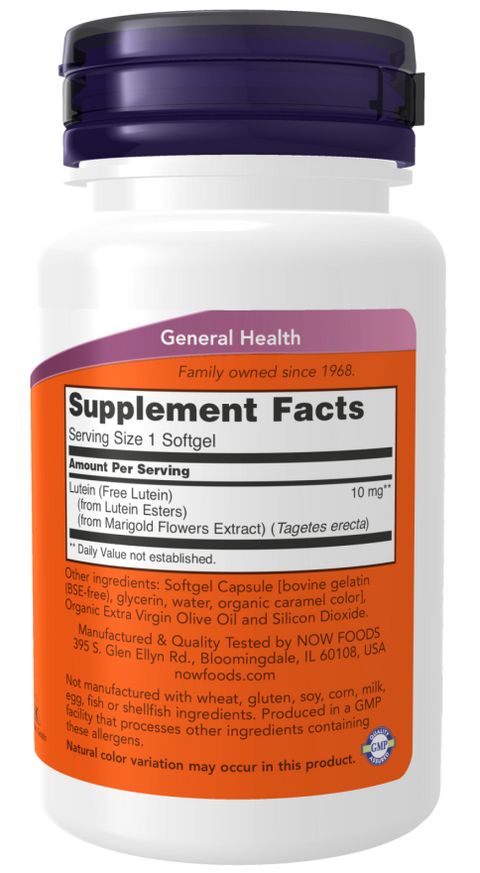 Luteína 10 mg NOW Foods – 60 cápsulas moles – imagem 2