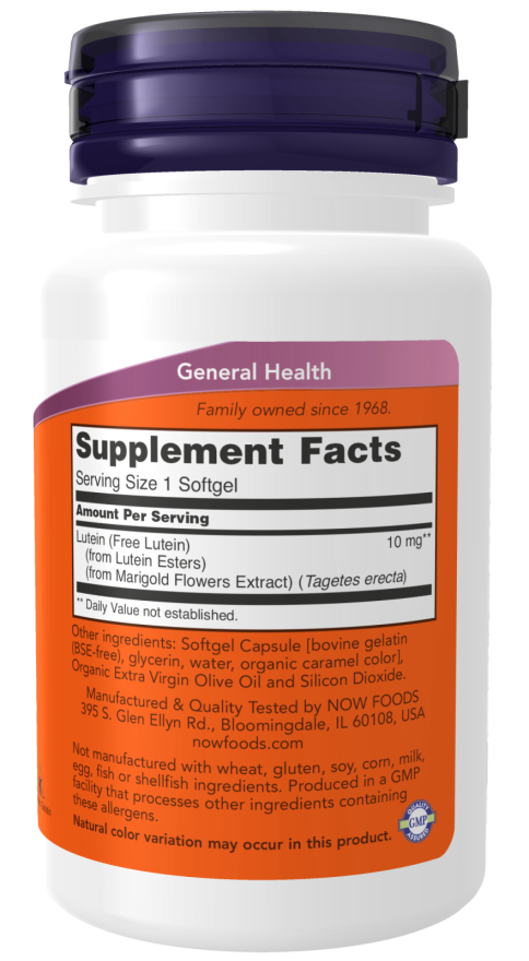 Luteína 10 mg NOW Foods – 60 cápsulas moles – imagem 2