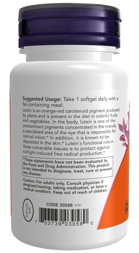 Luteína 10 mg NOW Foods – 60 cápsulas moles – imagem 3