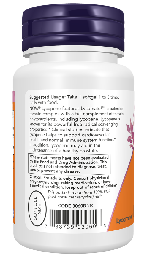 Licopeno 10 mg NOW Foods – 60 cápsulas moles – imagem 3