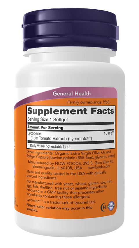 Licopeno 10 mg NOW Foods – 60 cápsulas moles – imagem 2