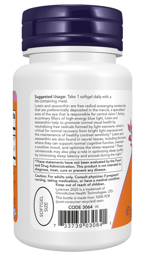 Luteína e zeaxantina 25 mg + 5 mg NOW Foods – 60 cápsulas moles – imagem 3