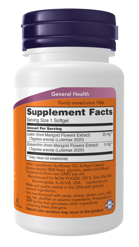 Luteína e zeaxantina 25 mg + 5 mg NOW Foods – 60 cápsulas moles – imagem 2