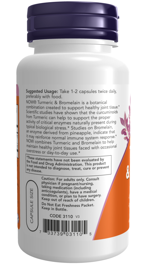 Curcuma e bromelina NOW Foods – 90 cápsulas vegetais – imagem 3