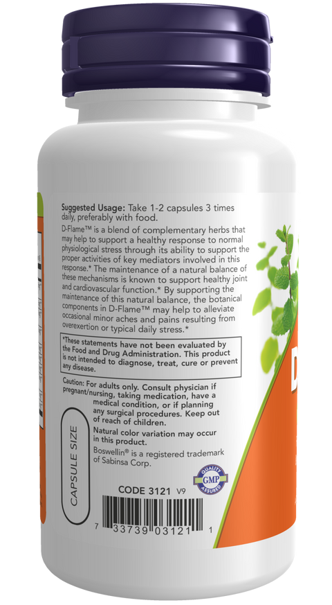 D-Flame NOW Foods com curcuma e boswellia – 90 cápsulas vegetais – imagem 3