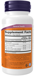 Ácido hialurónico Double Strength 100 mg NOW Foods – 60 cápsulas vegetais – imagem 2