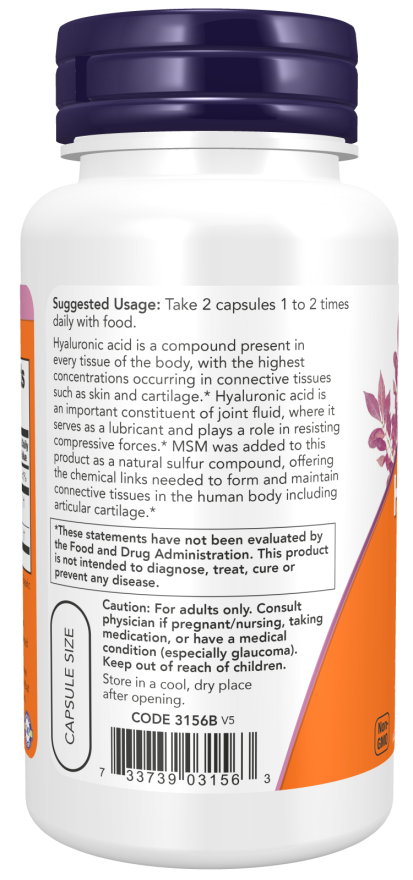 Acido Hialuronico + MSM 60 Vcaps Now Viva Saudável