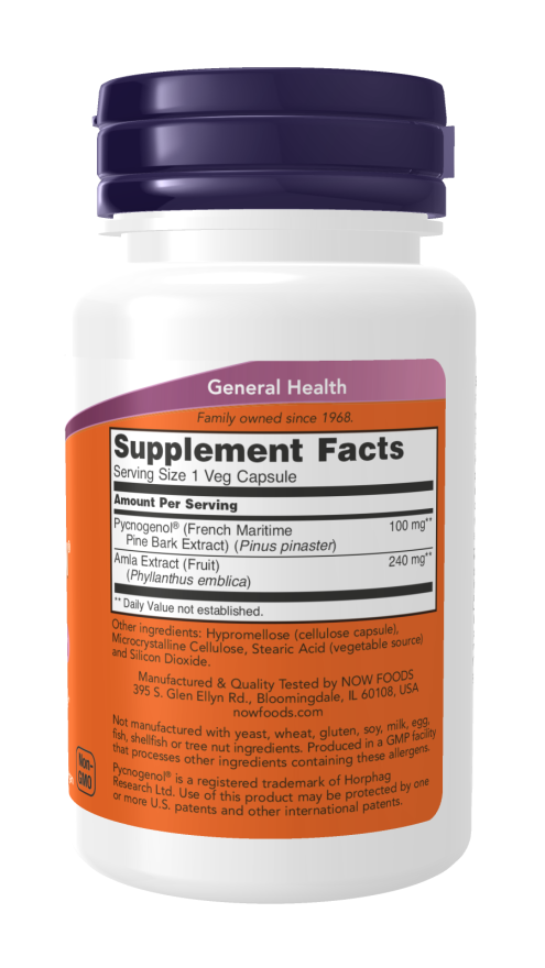 Pycnogenol 100 mg NOW Foods – 60 cápsulas vegetais – imagem 2
