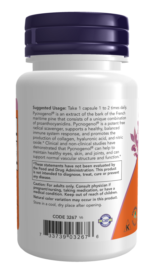 Pycnogenol 100 mg NOW Foods – 60 cápsulas vegetais – imagem 3