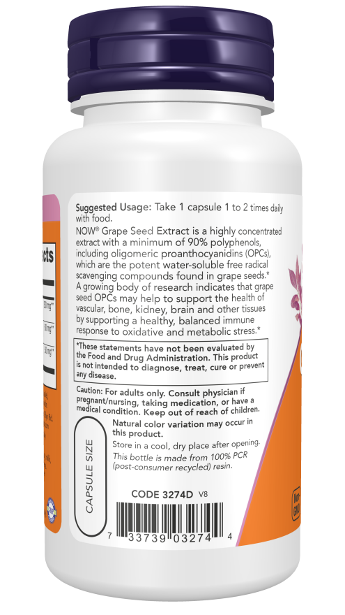 Extrato de semente de uva 250 mg Extra Strength NOW Foods – 90 cápsulas vegetais – imagem 3