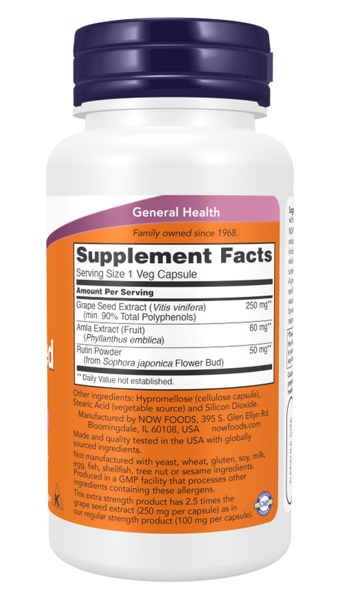 Extrato de semente de uva 250 mg Extra Strength NOW Foods – 90 cápsulas vegetais – imagem 2