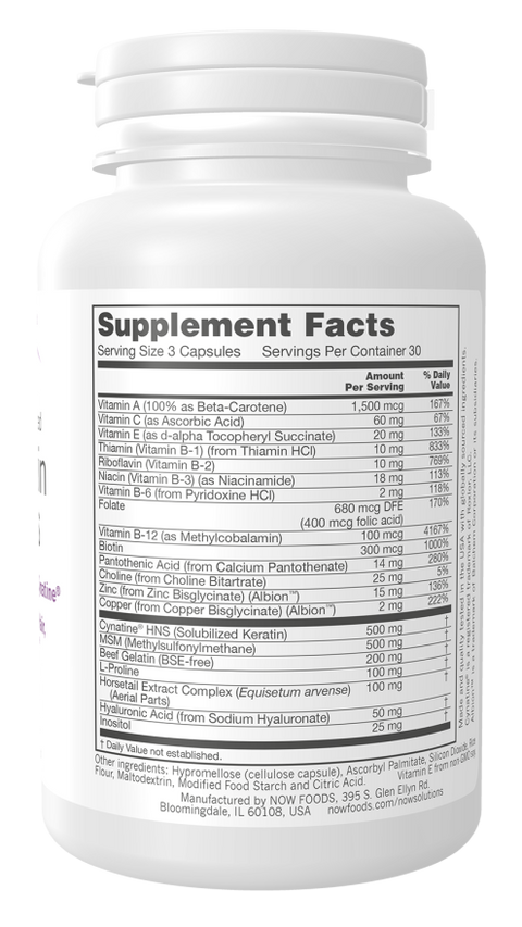Hair, Skin & Nails NOW Foods – suplemento para cabelo, pele e unhas, 90 cápsulas – imagem 2