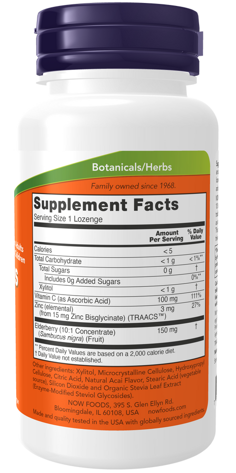 Sabugueiro com zinco e vitamina C Sambucus Zinc-C NOW Foods – 60 pastilhas – imagem 2