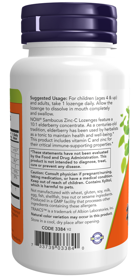 Sabugueiro com zinco e vitamina C Sambucus Zinc-C NOW Foods – 60 pastilhas – imagem 3